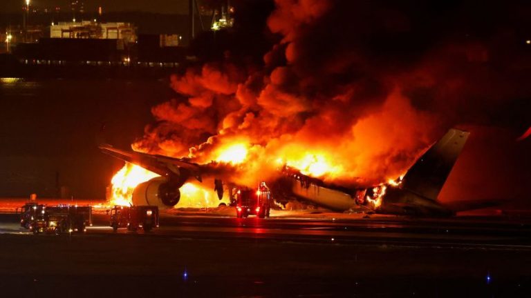 Japan Airlines jet bursts into flames after collision with earthquake relief plane at Tokyo Haneda airport